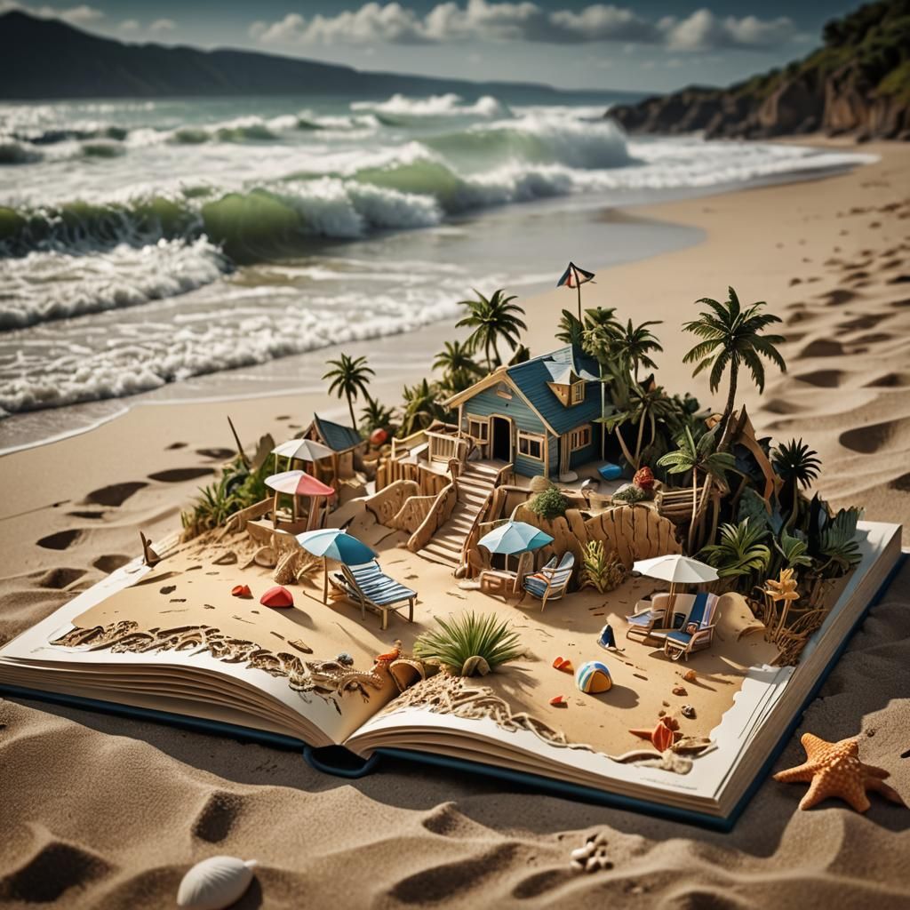 Hyperrealistic Beach Pop-Up Book in HDR