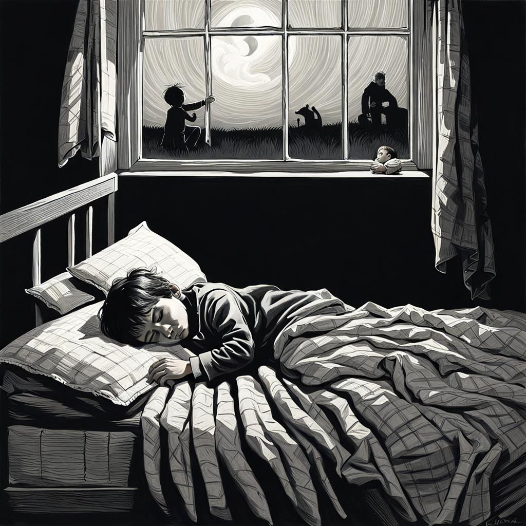 Ethereal Woman Watching Over Sleeping Child