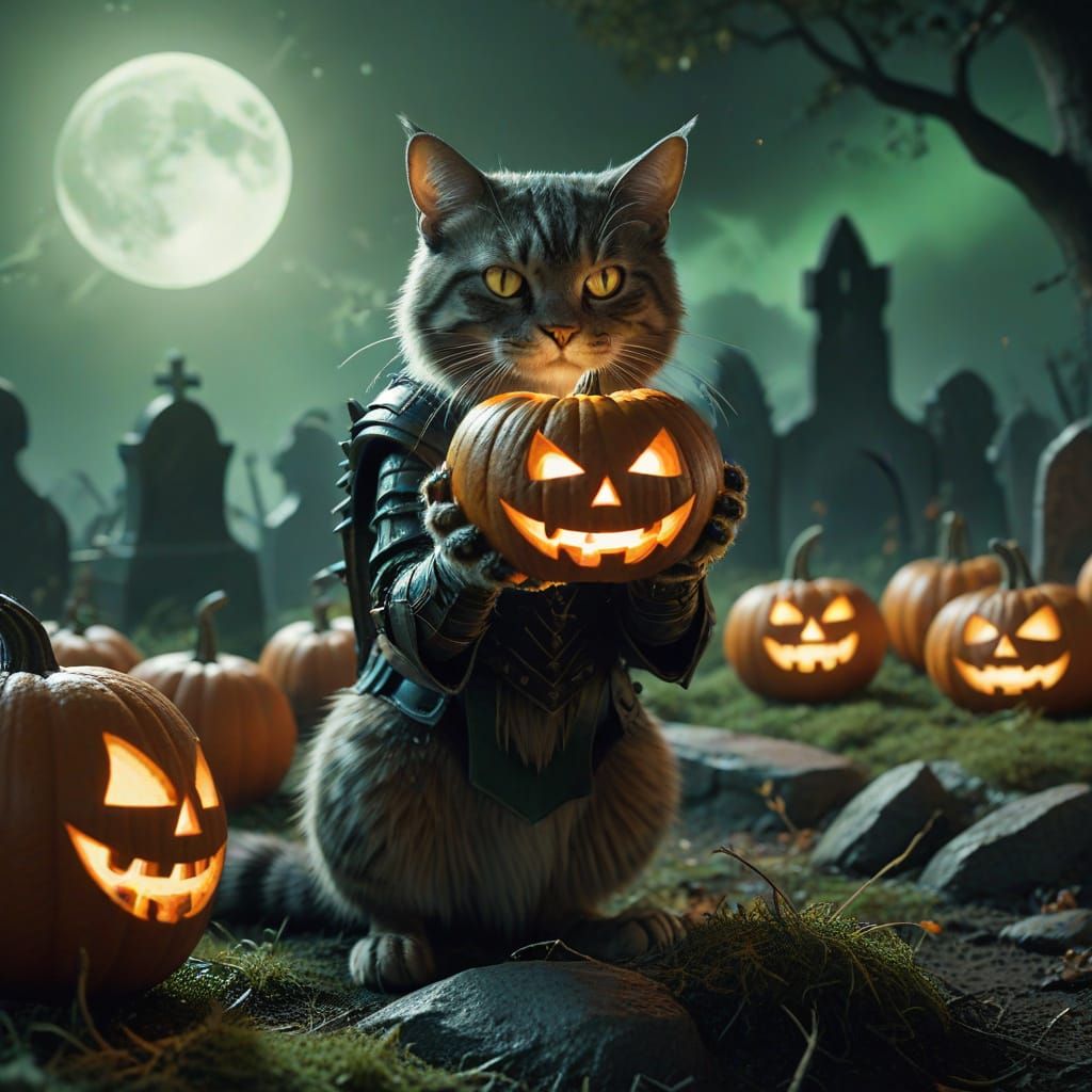 Animals in Spooky Halloween Costumes in Cinematic Fantasy St...