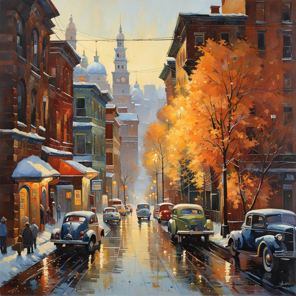 Watercolor Cityscape in Atmospheric Perspective