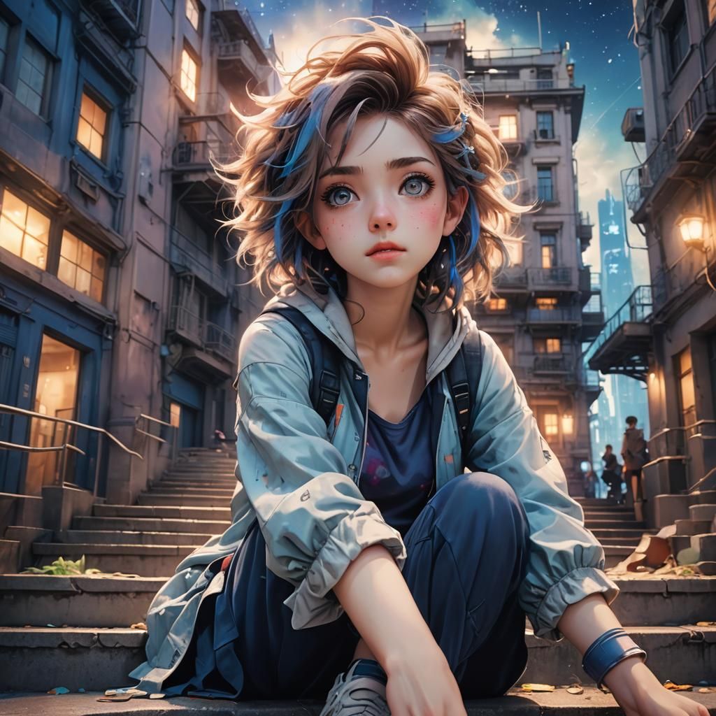 Hyper-Realistic Anime Girl in Futuristic City