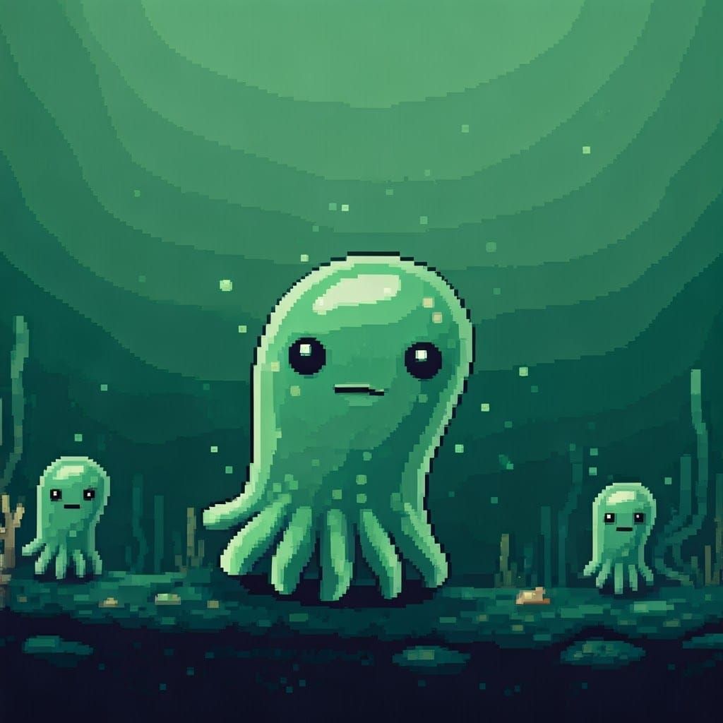 Cute Bioluminescent Plankton in Pixel Art Style