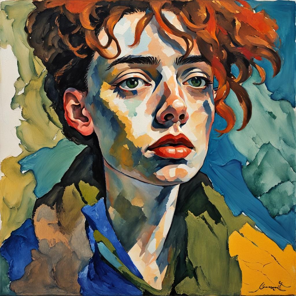Expressionist Portrait in Style of Egon Schiele