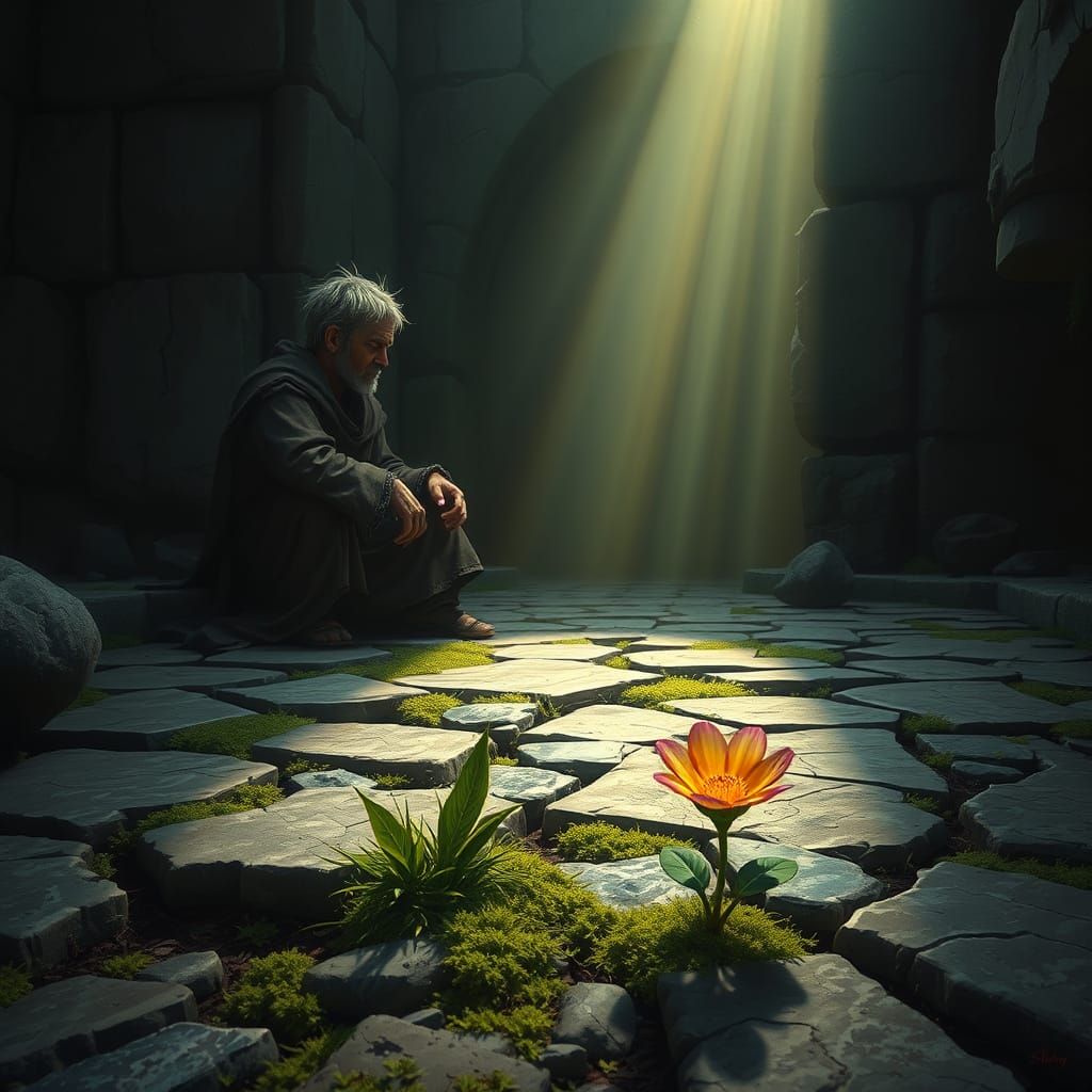 Hope Blooms in Dungeon: Matte Painting Style