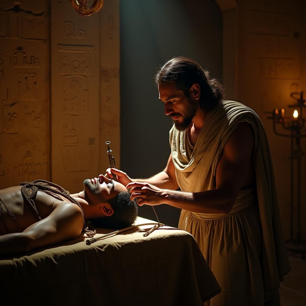 Ancient Egyptian Doctor Performing Surgery: Gritty Realism