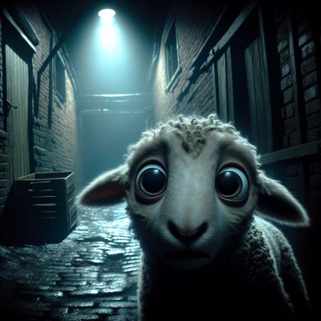 A nervous lamb Trapped in a narrow alley