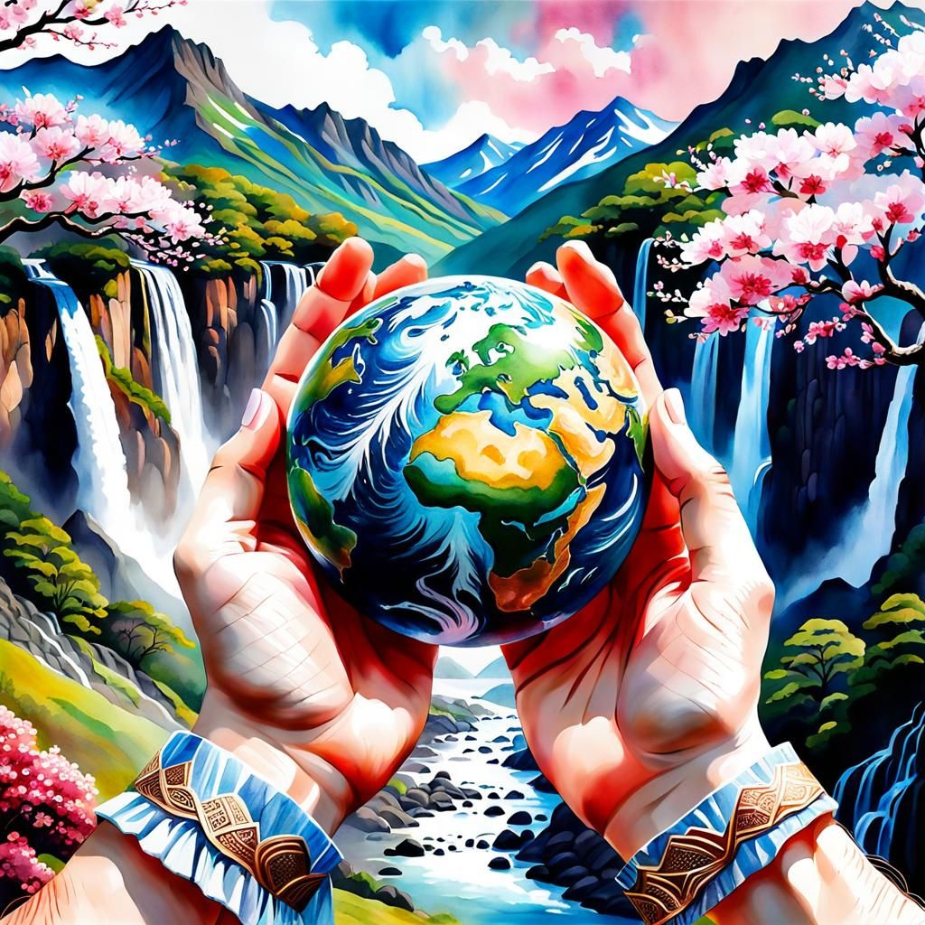 Baby's Hands Hold Earth: A Watercolor Art