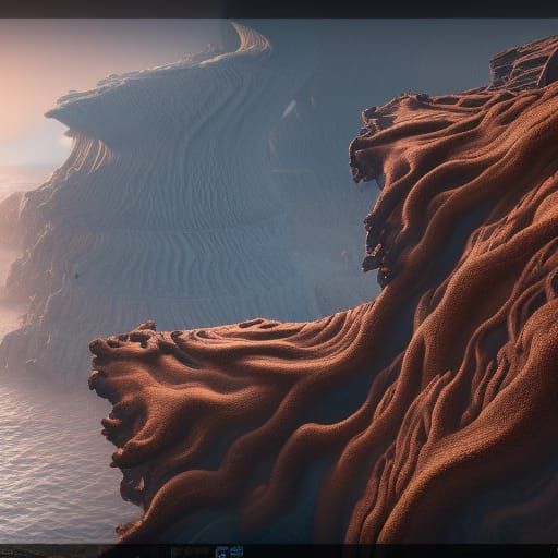 Methane Sea Cliffs on Titan in Detailed Matte Painting