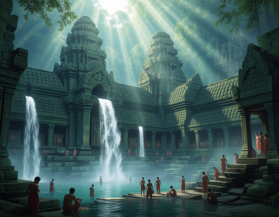 Majestic Waterfall Temple with Ancient Culture