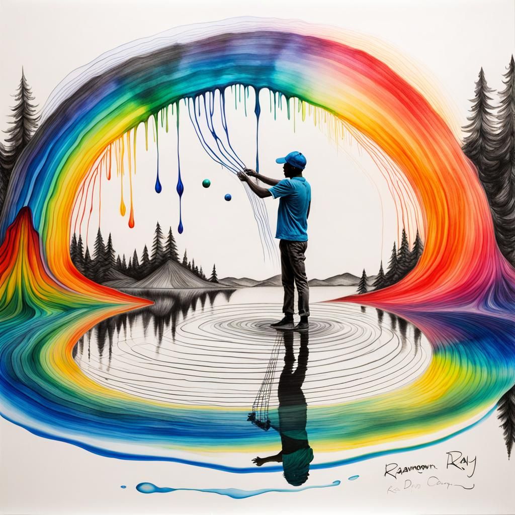 Vibrant Non-Newtonian Fluid Lake with Surreal Sky