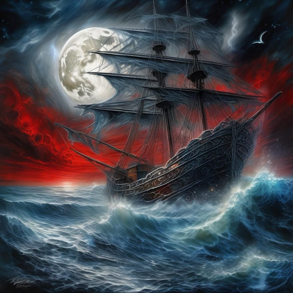Stormy Sea with Scarlet Rose in Fantasy Style