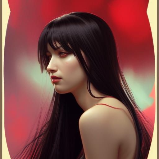 Detailed Portrait of a Woman with Red Eyes