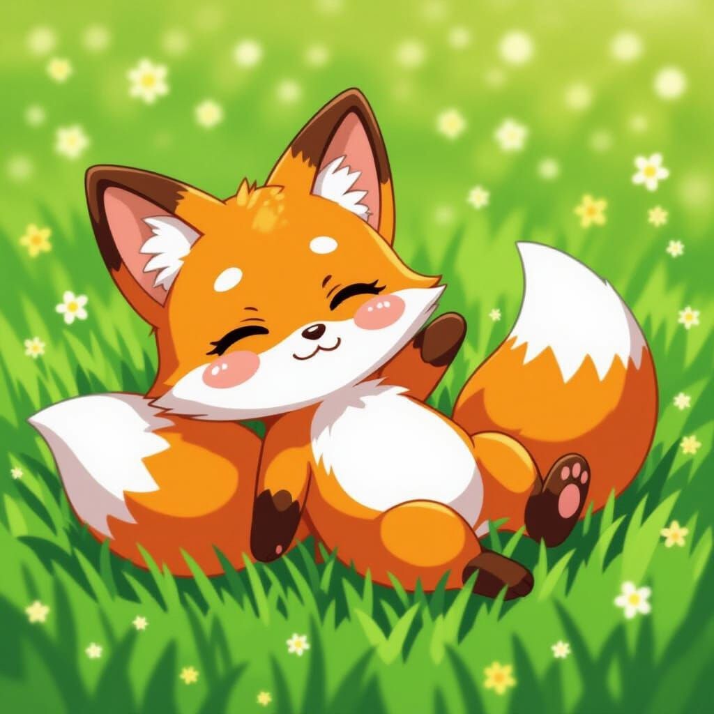 Cute Chibi Fox Relaxing in Anime Style