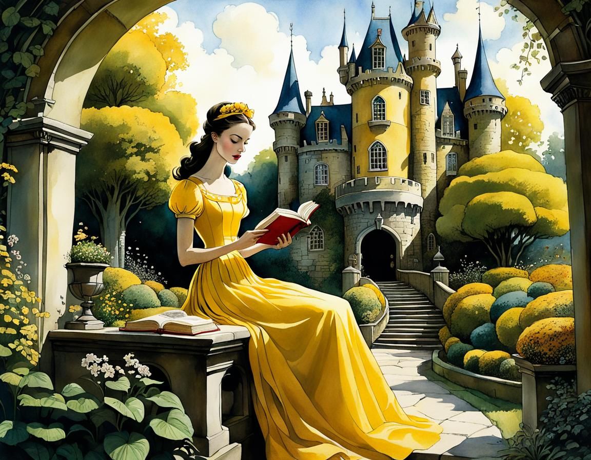 Belle in Castle Garden, Art Brut Illustration