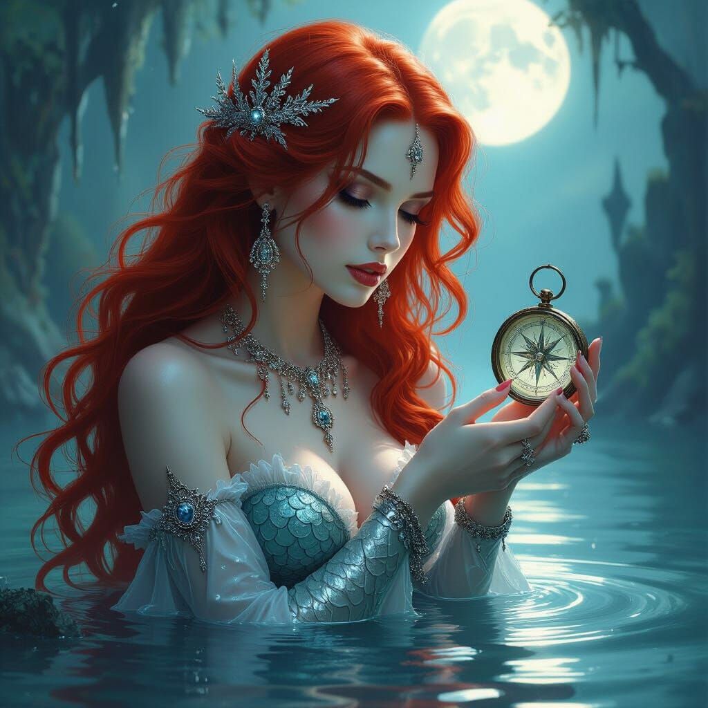 Gothic Mermaid in Moonlit Lagoon