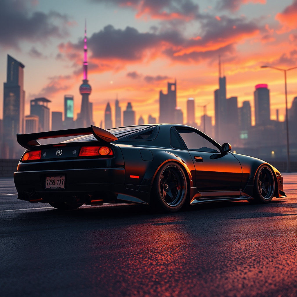 Custom 1985 Supra in Neon Cityscape, Matte Painting