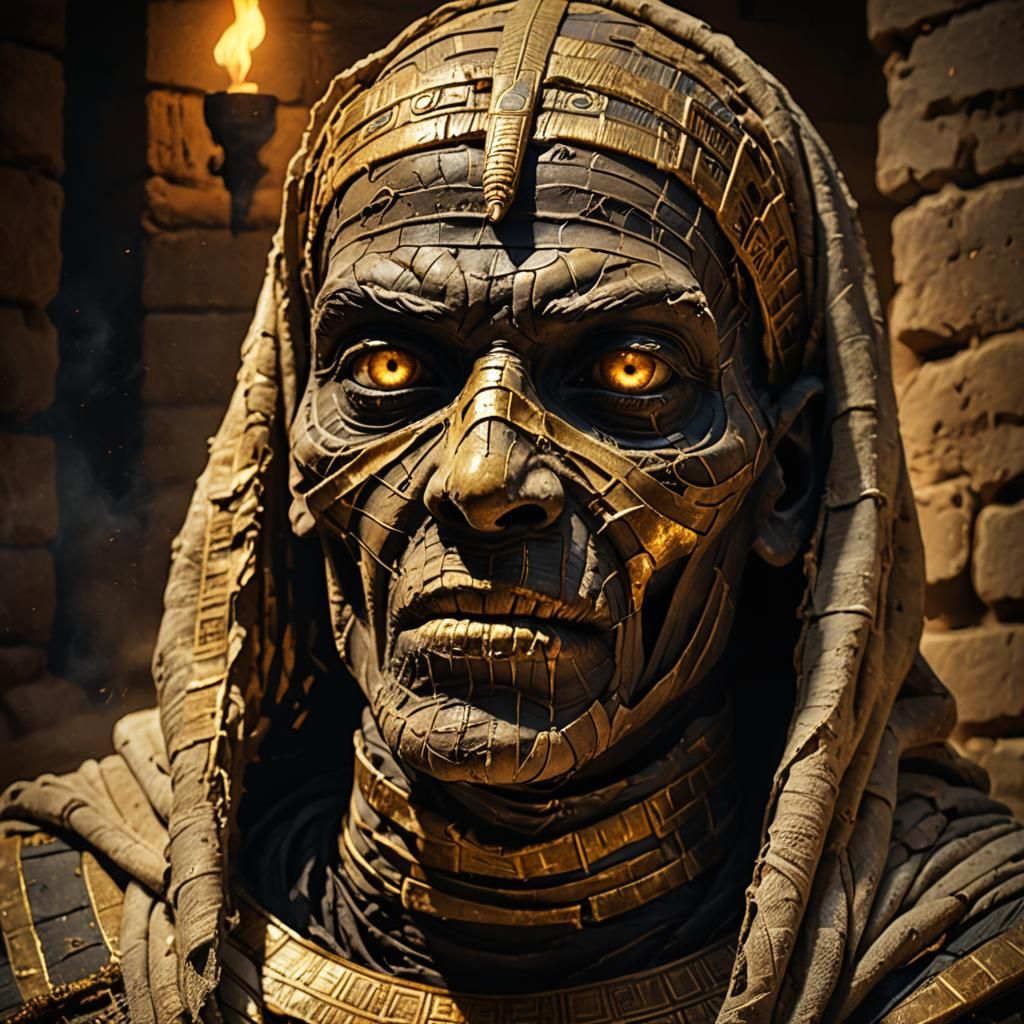 Screaming Mummy Unraveling in Ancient Horror Art