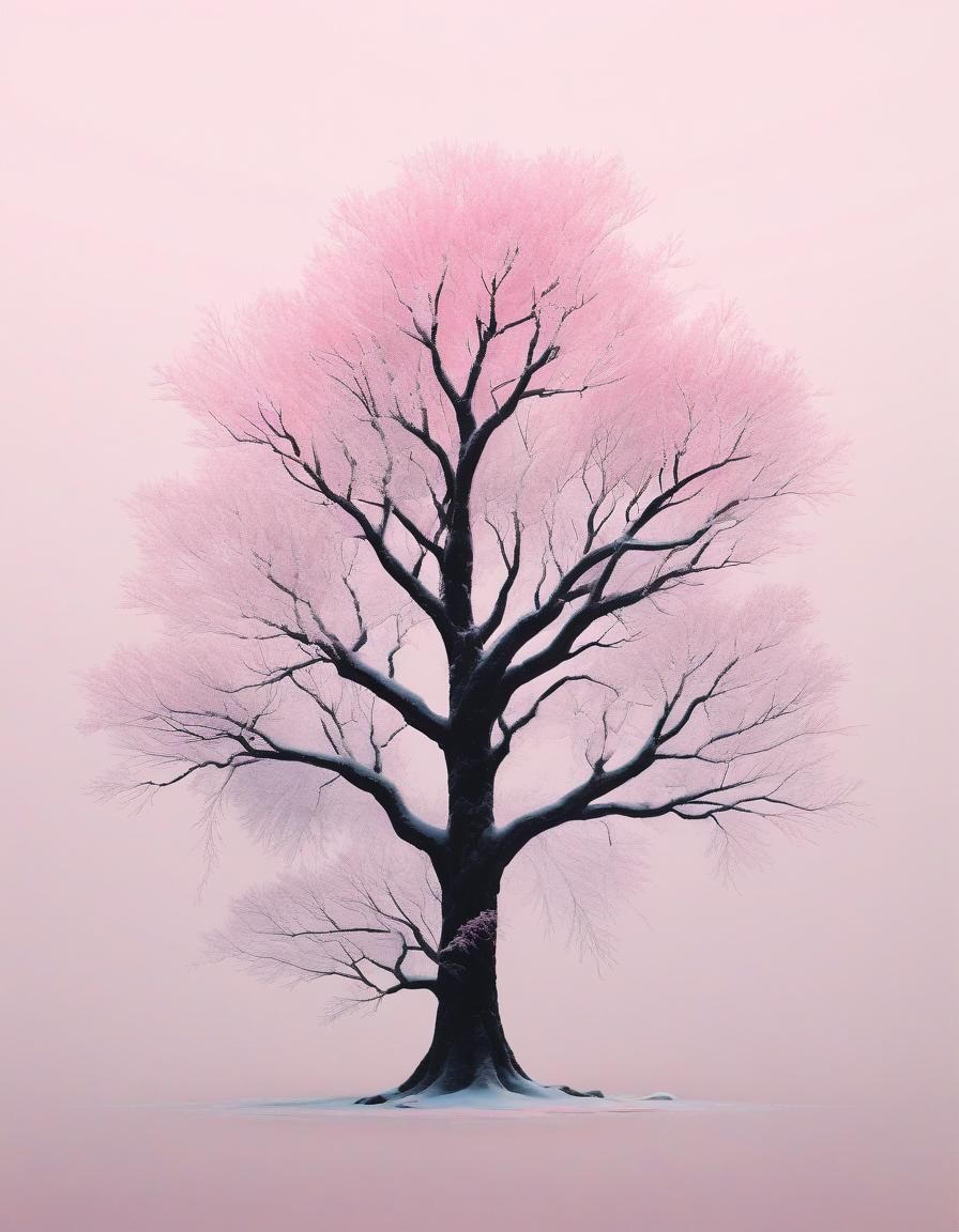 Ethereal Pink Tree in Dark Academia Style