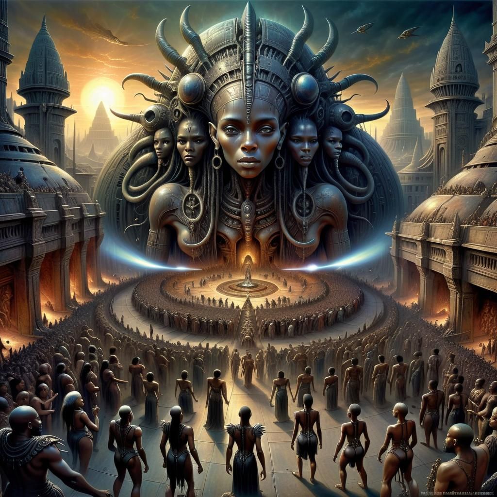 Olorun and Orishas in Psychedelic Dark Fantasy