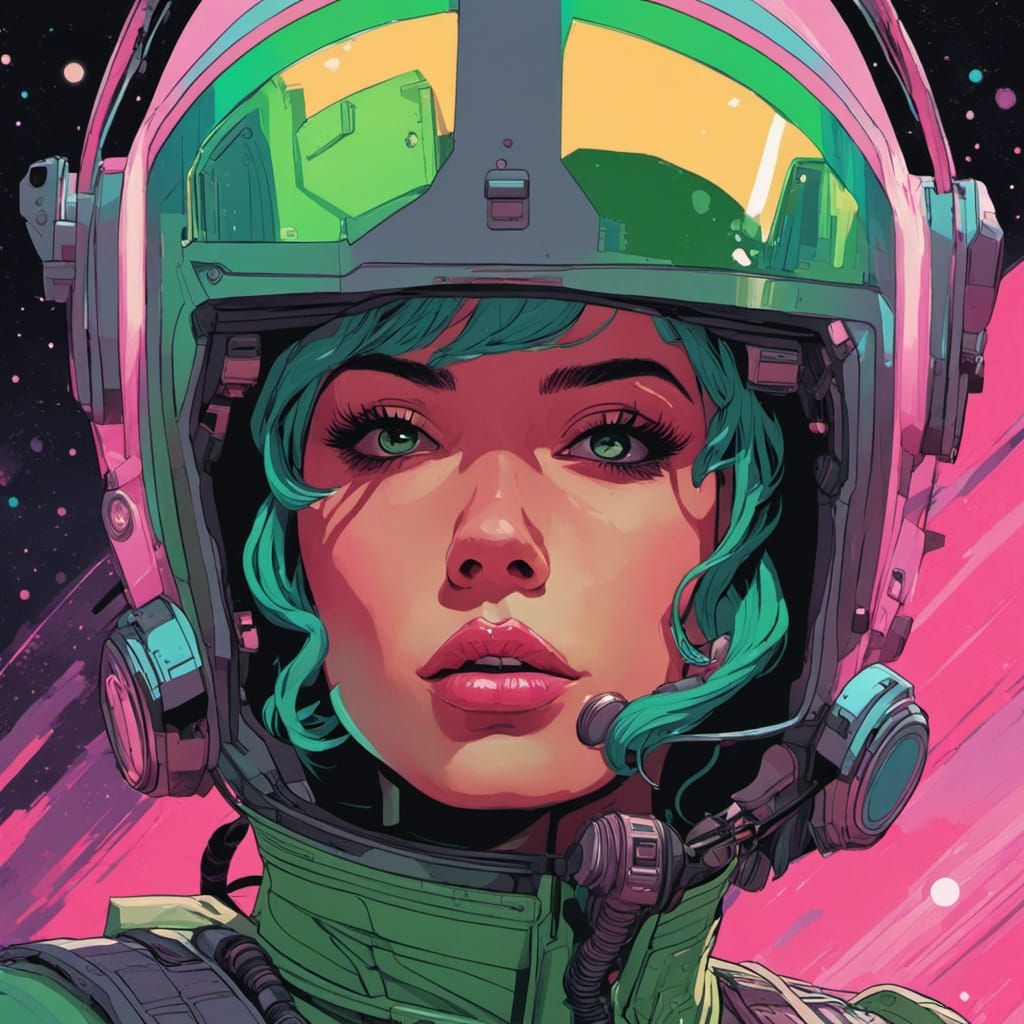 Cyberpunk Space Woman Portrait in Comic Style
