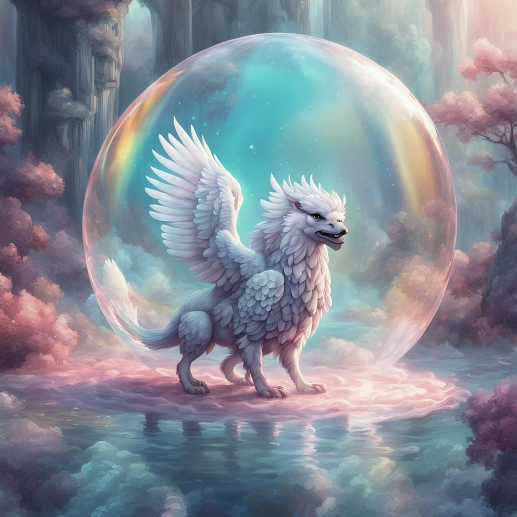 Griffin Living in Floating Bubble: Fantasy Concept Art