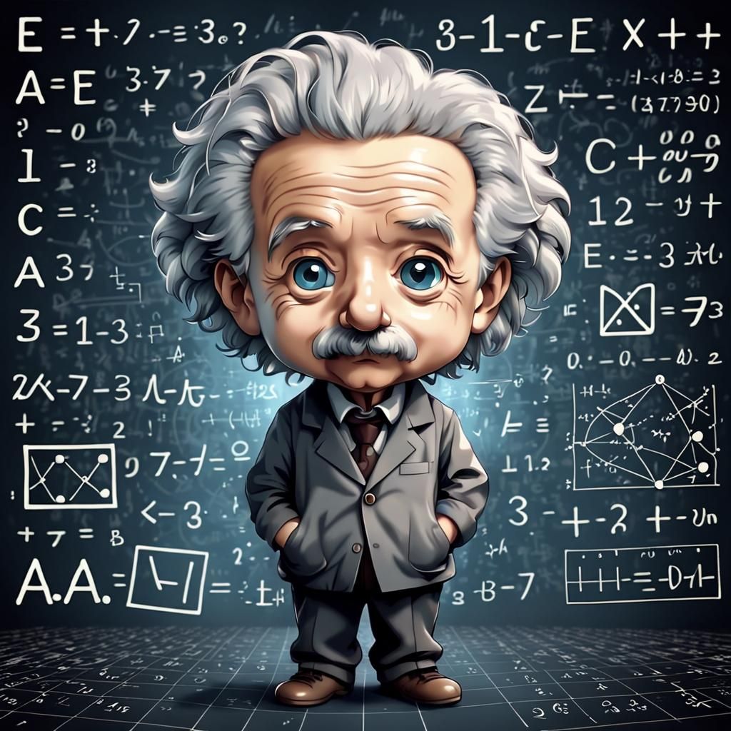 Adorable Chibi Einstein with Math Formulas