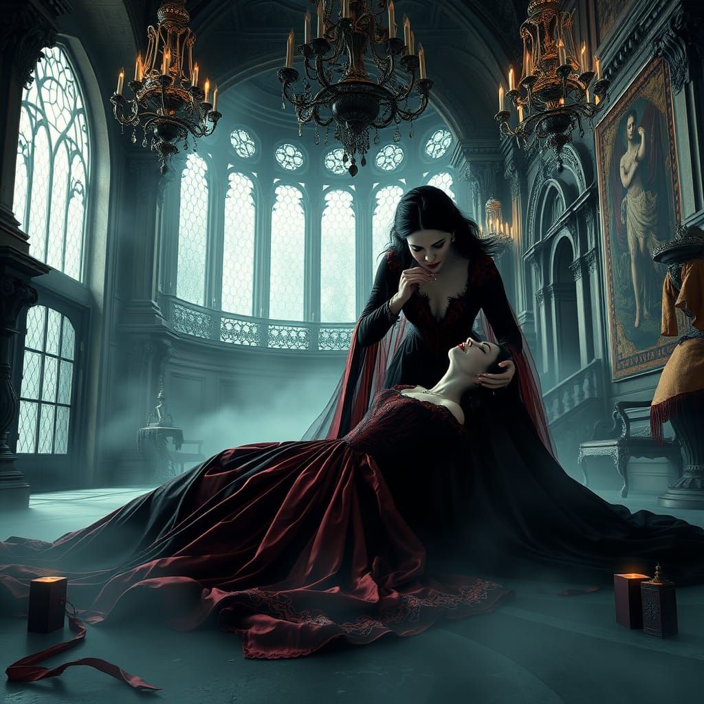 Vampire Countess in a Victorian-Era Mansion Scene