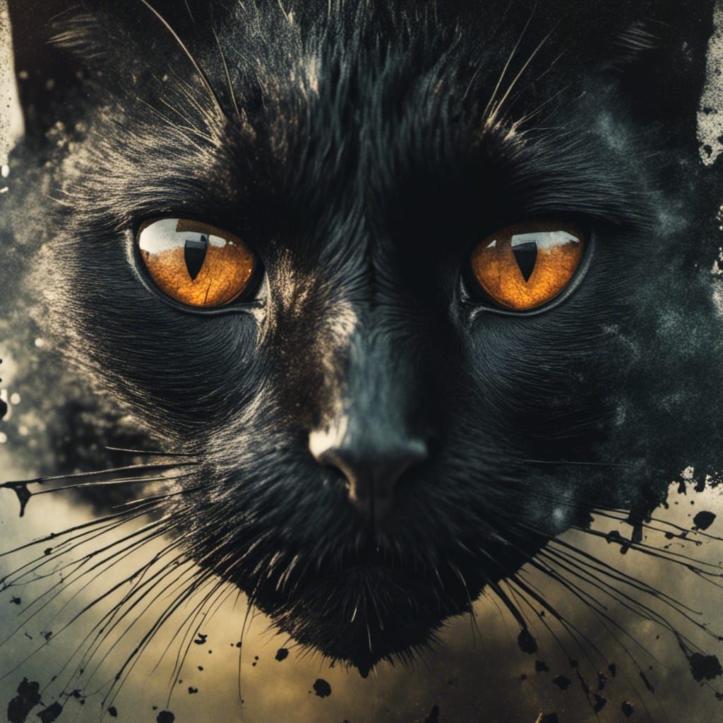 Black Cat Face Dissolving into Digital Code