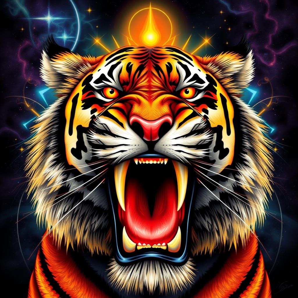 Cosmic Tiger's Roar in Vibrant Colors