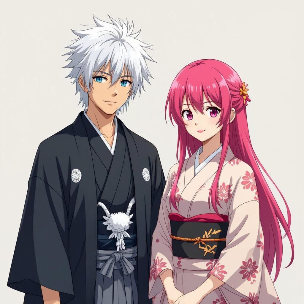 Serene Anime Characters in Traditional Attire