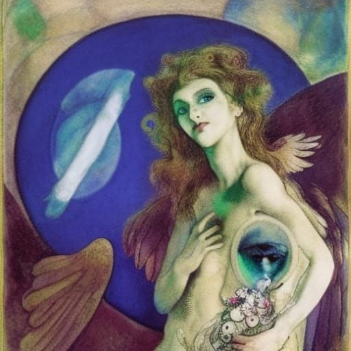 Androgynous Vampire Archangel Flying to the Moon