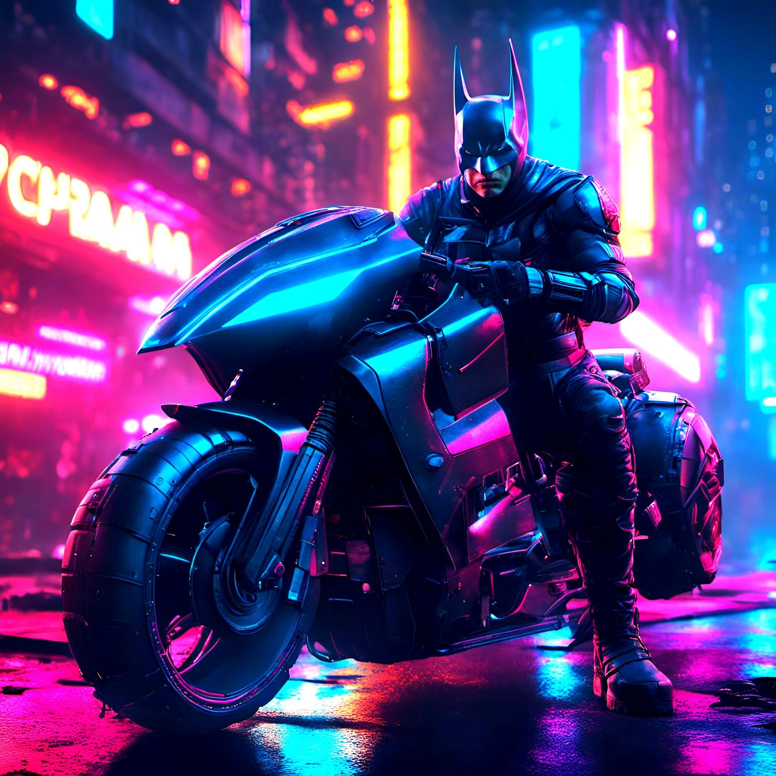 Cyberpunk Batman in a Neon Lit Arkham