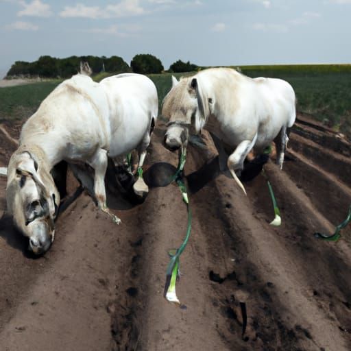 White War Horses in an Onion Field