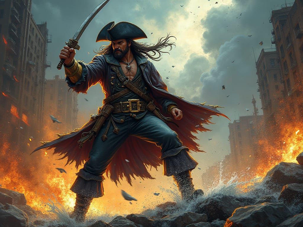 Swashbuckling Pirate in Dark Fantasy Action