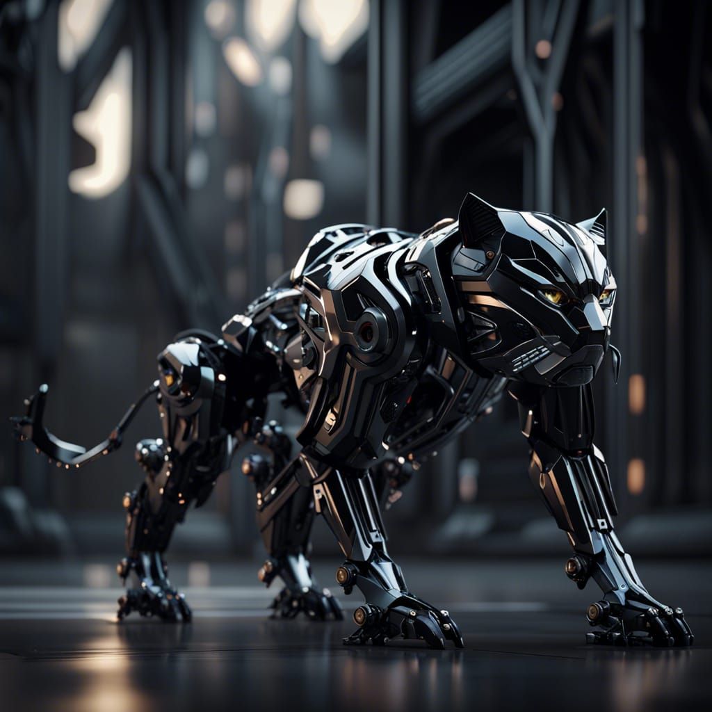 Futuristic Robotic Black Panther with Parametric Wings