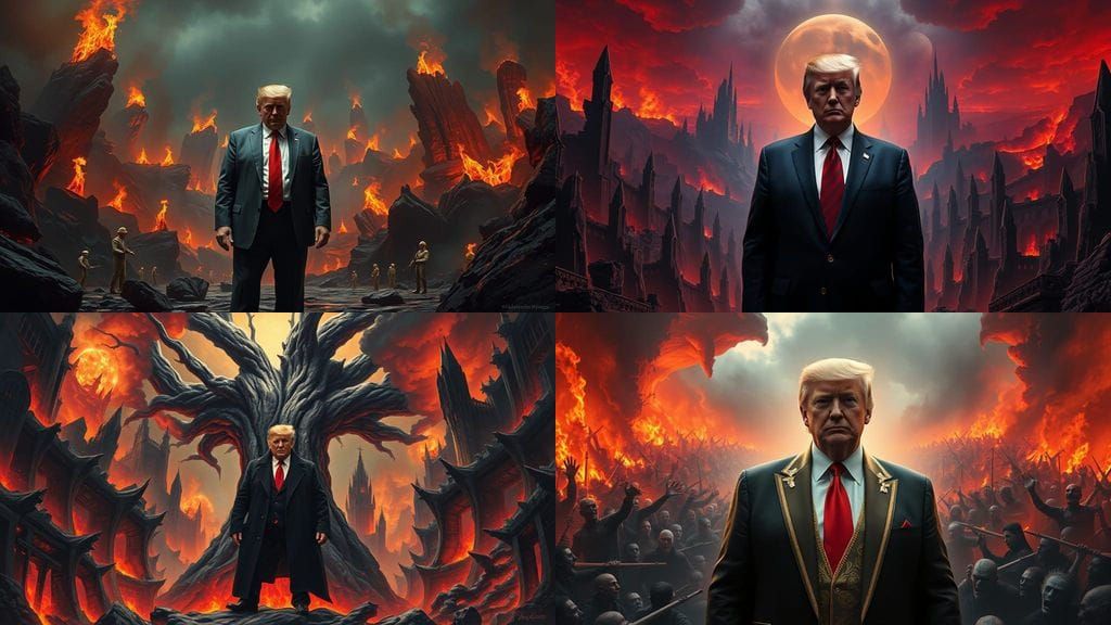 Donald Trump in Dante's Inferno Fantasy Landscape