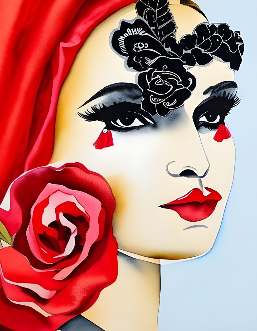 Flamenco Dancer in Red and Black Watercolor