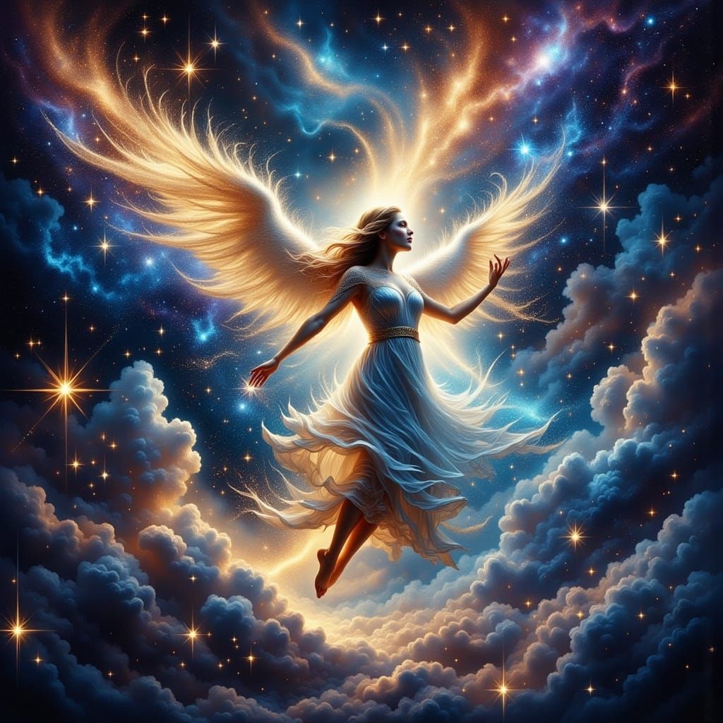 Celestial Angel Dancing in Cosmic Nebulae