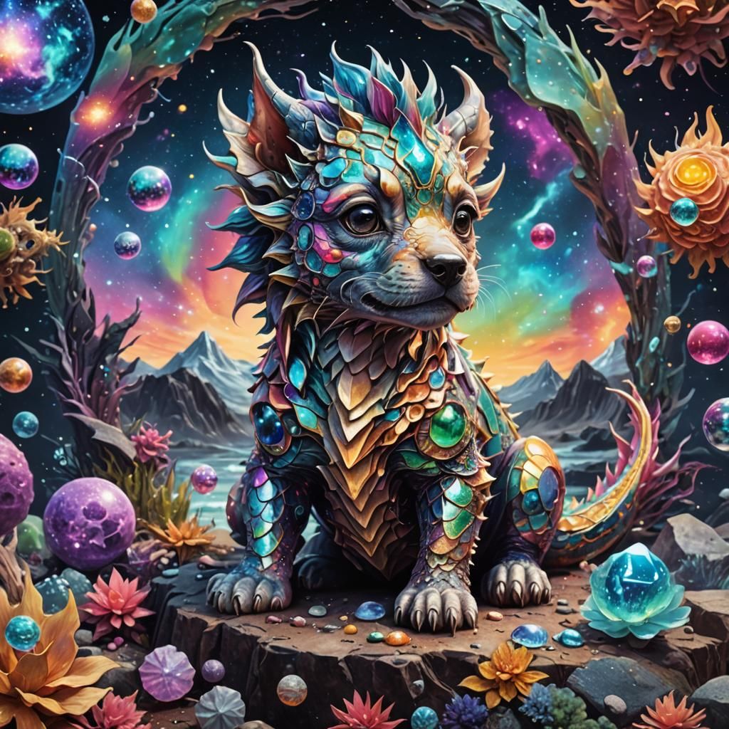 Washed Up Puppy Dragon in Pablo Amaringo Style