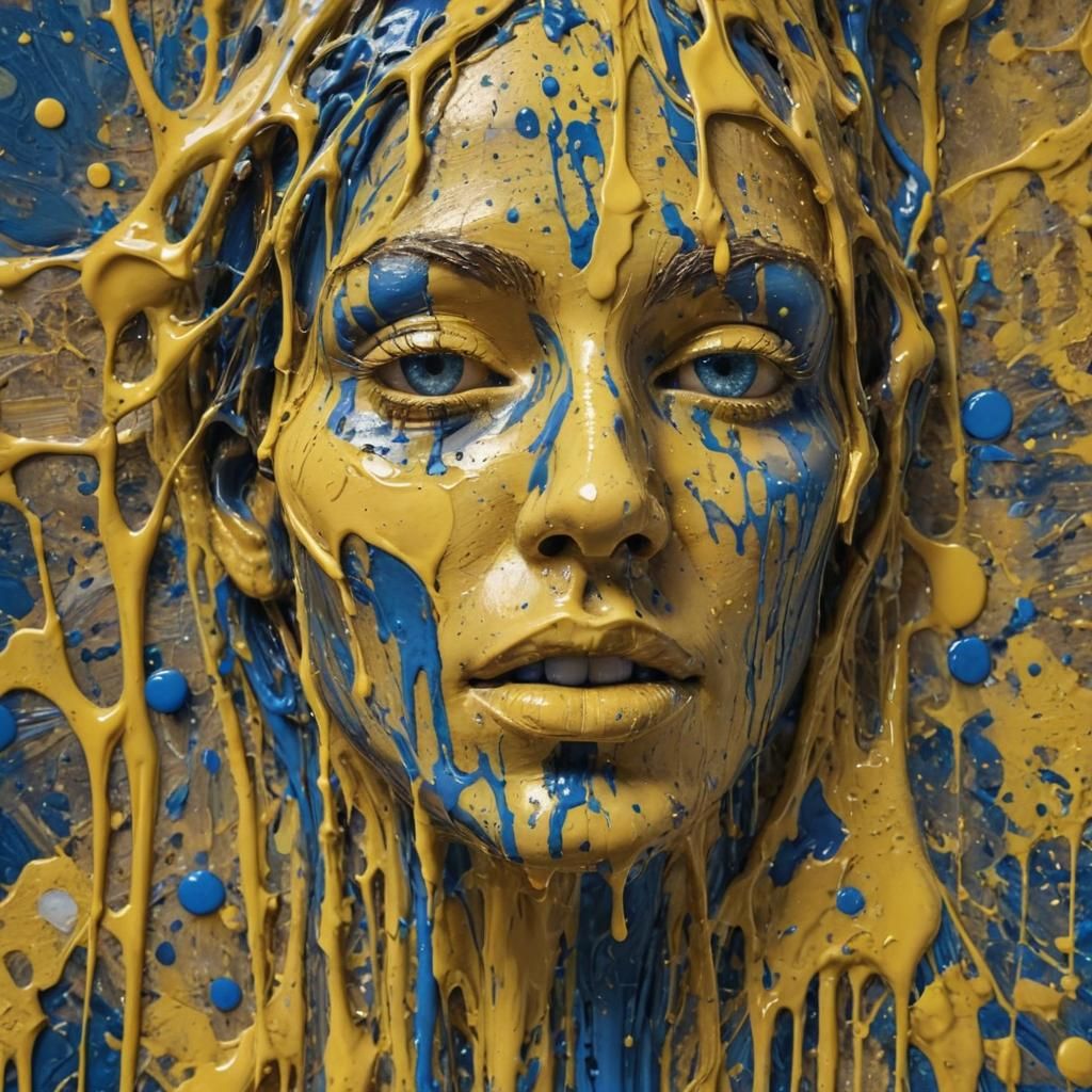 Abstract Expressionist Face in Dripping Impasto Paint