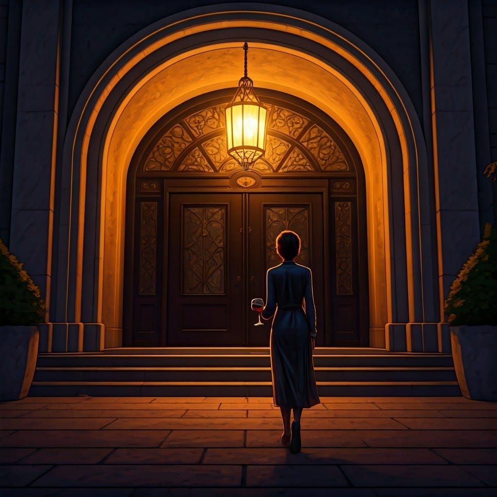 Yvonne in Sunlit Hotel Lobby, Nervously Waiting, with Residu...