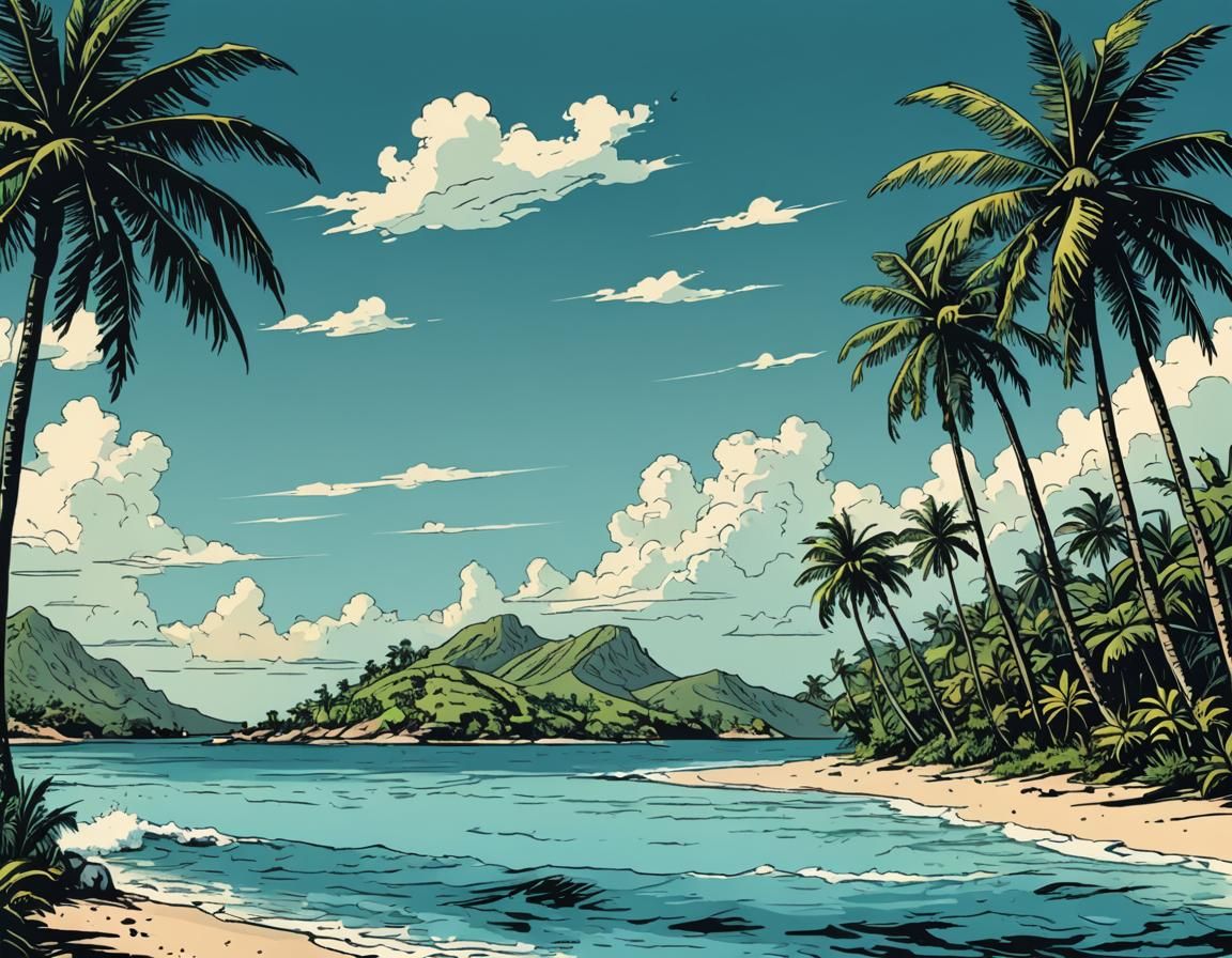 Caribbean Island in Comic Book Style