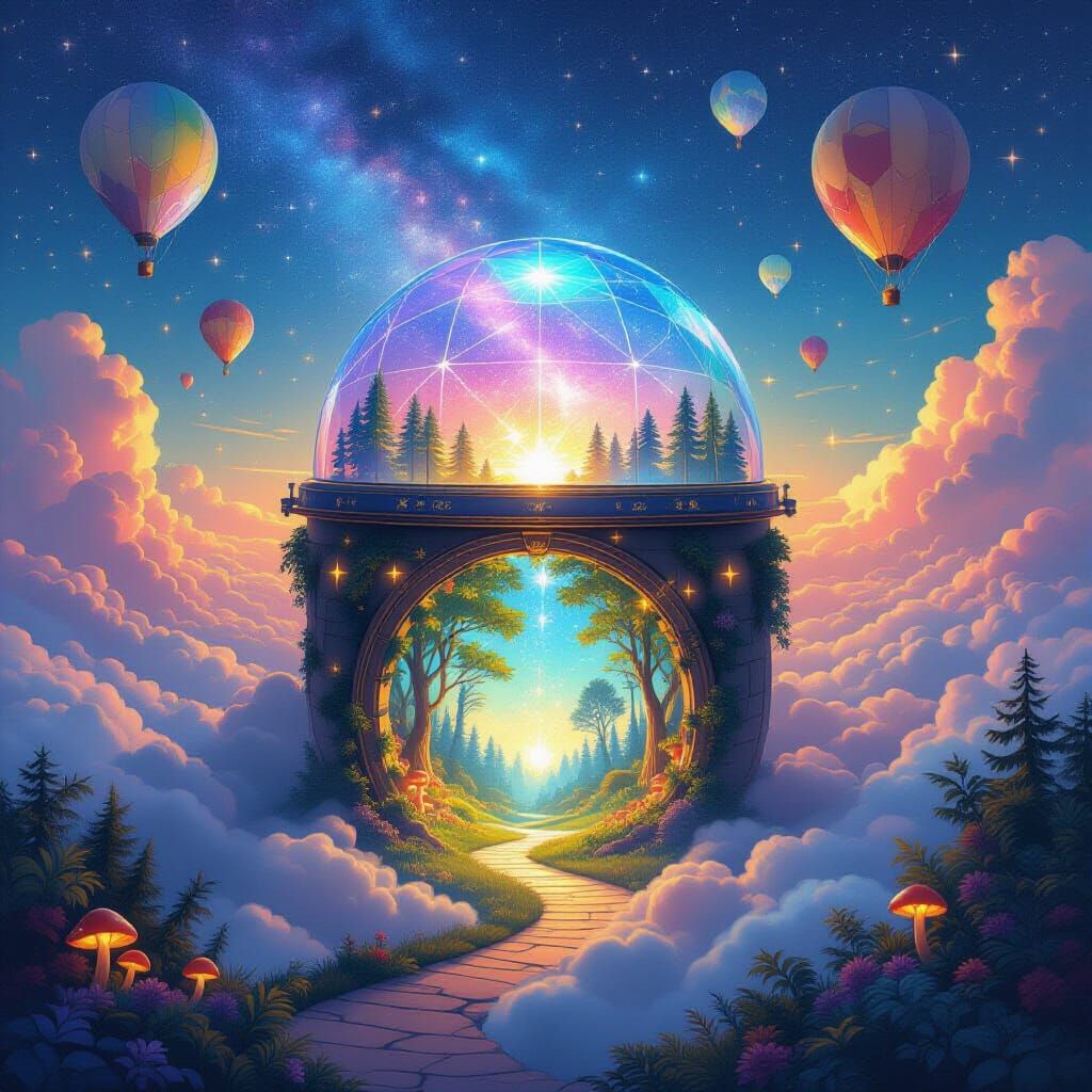 A winding path to secret forest, under a dome shaped observatory.