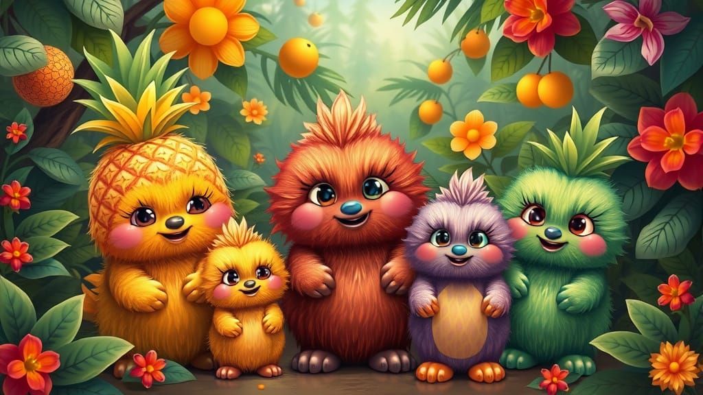 Whimsical Tropical Fruit-Furred Jungle Creatures