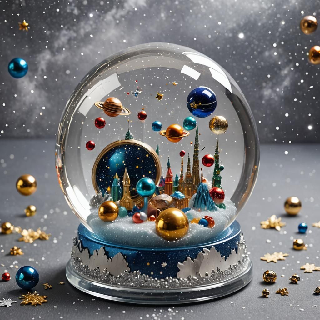 Sparkling Space Snow Globe with Planets