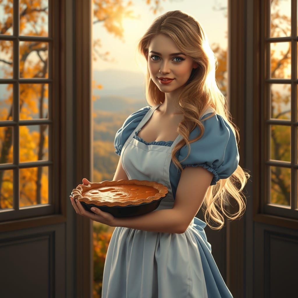 Disney's Aurora in Autumn Landscape with Pumpkin Pie