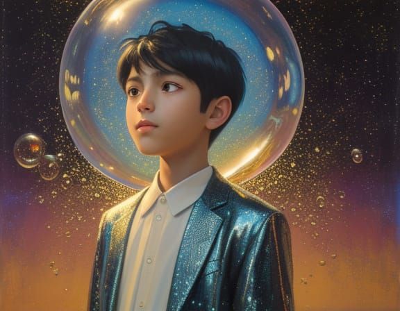 Surreal Cosmic Boy in Melting Oil Painting