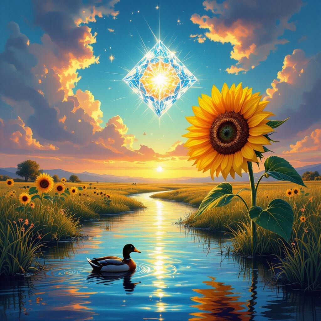 Sunflower by Diamond River Under Surreal Sky