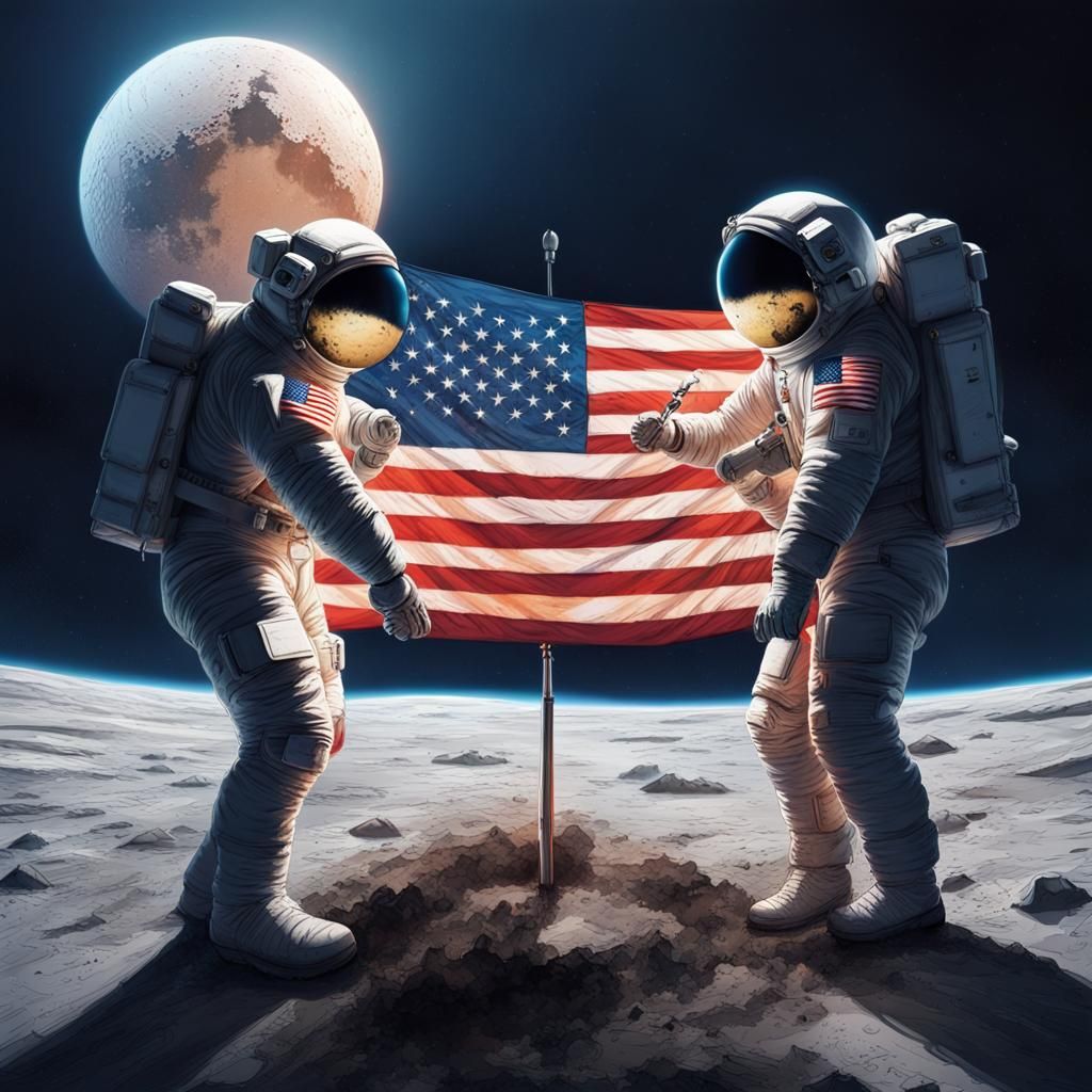 Astronauts Plant Flag on Earth: Hyperrealistic Art