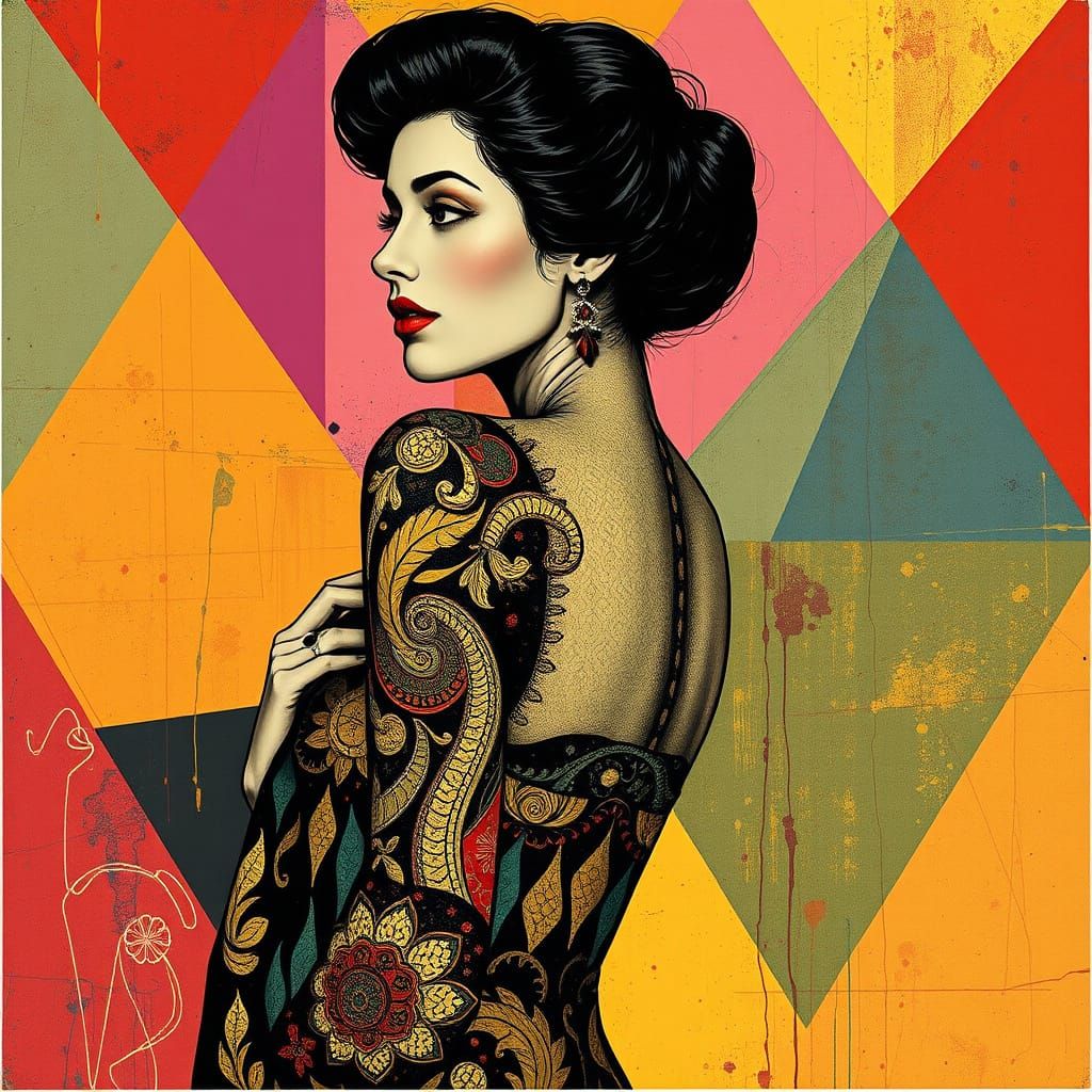 Woman in Profile with Gold Leaf Accents